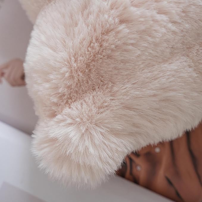 Neelvin Beige Faux Fur Cozy Soft Double-Sided Decorative Throw Pillow Covers 22x22 inch Set of 2,Velvet Pillowcase Cushion Case for Sofa Couch
