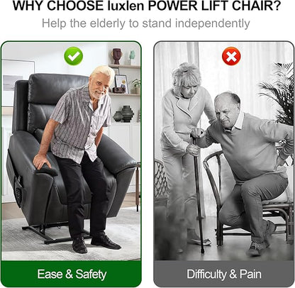 PELUMY Power Lift Recliner Chair for Elderly with Massage and Heat, Dual Motor Heavy Duty 350lbs Recliner, 8-Point Vibration & Lumbar Heating, Electric Lift Chair (Breathable Leather, Dark Grey)