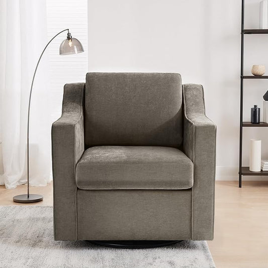 UIXE Swivel Accent Chair, Chenille Fabric Upholstered Arm Chair for Living Room, Modern Club Armchair Comfy Single Sofa Bedroom Reading Seat with Lumbar Pillow - Sand