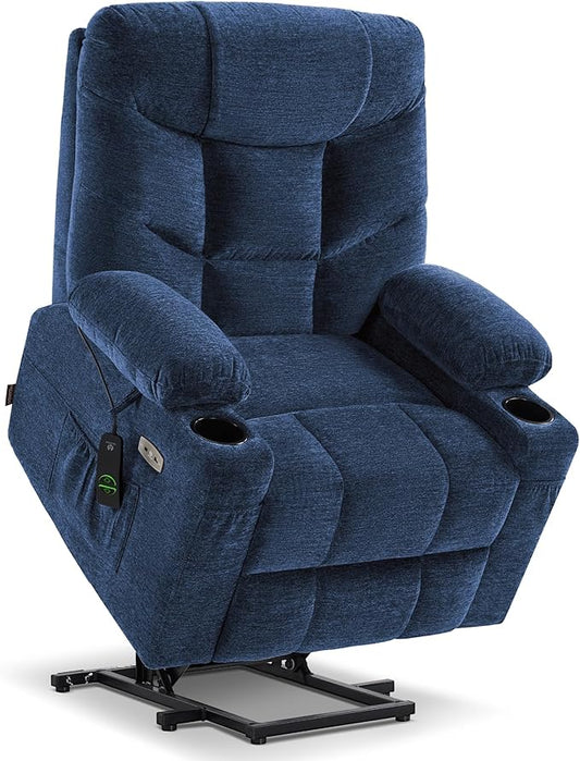 MCombo Power Lift Recliner Chair with Extended Footrest for Elderly People, Fabric 7281 (Navy Blue, Small)