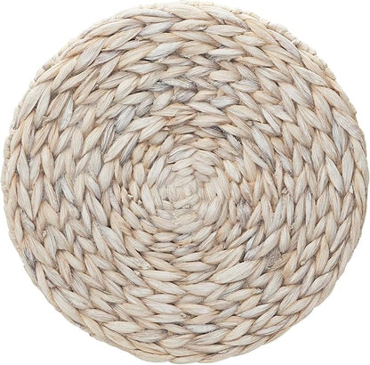 Household Essentials Handwoven Water Hyacinth Barrel Wicker Storage Basket Side Table, Cream Finish