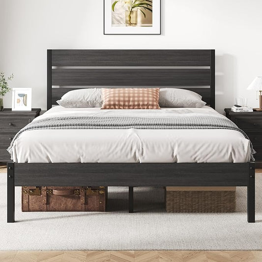 Queen Bed Frame with Headboard and Footboard, Metal Platform Bed Frame with Under Bed Storage, All-Metal Support System, No Box Spring Needed, Easy Assembly,Rustic Grey