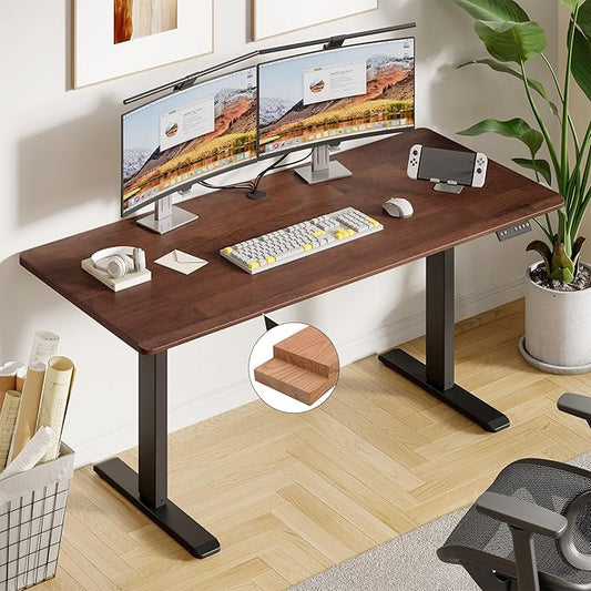 ONBRILL Standing Desk, 55x23.6 Inches Whole-Piece Board Rectangle Stand Up Desk with Solid Wood Desktop and Memory Controller, Adjustable Height from 28-46 Inches for Home & Office, Black Walnut