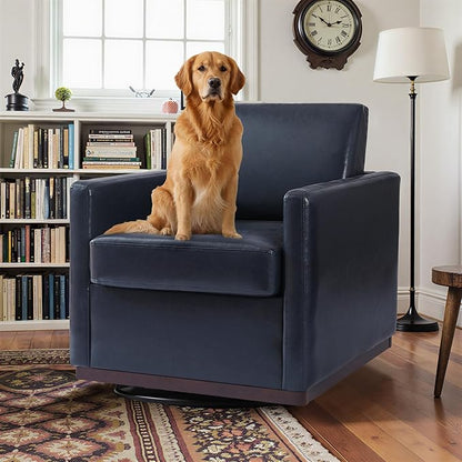 Pia Ricco Easy to Clean PU Swivel Barrel Chair Set of 2, Modern Faux Leather Accent Armchair, Mid-Century Style for Living Room & Office, Vegan Leather, Navy