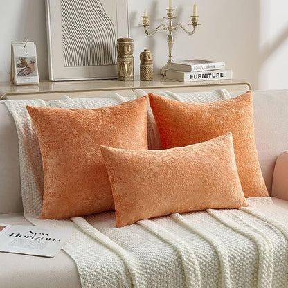 FUTEI Orange Flannel Throw Pillow Covers 16x16 Inch Set of 2,Soft Dimensional Textured Cushion Cases,Modern Home Decor for Couch Living Room