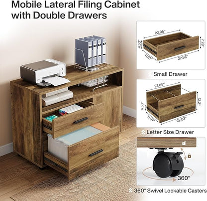 Tribesigns L Shaped Desk with Drawer Cabinet, 63" Executive Computer Desk and lateral File Cabinet, 2 Piece Home Office Furniture with Drawers for Hanging, Door (Rustic Brown, 63 inches)