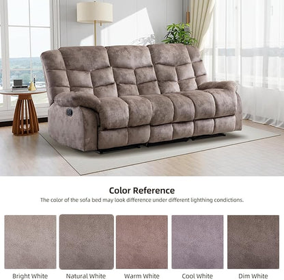 EBELLO Manual Recliner Couch Set, Soft Fabric Reclining Living Room Sofa Set, Includes Single Recliner Chair and 3PC Bonded Sofa, Light Brown