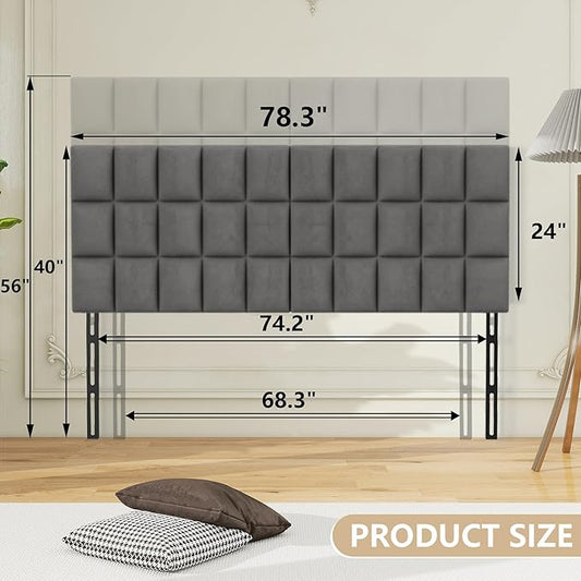 ALISH Velvet Tufted Headboard with Adjustable Height and Width, Foldable Upholstered Headboard with Metal Legs for King Size (Gray Velvet, Queen)