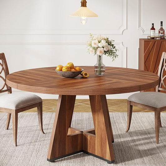 Tribesigns Farmhouse Dining Table, 47 Inch Round Dinner Table for 4, Rustic Round Dining Room Table for Home Dining Room Living Room (Brown)