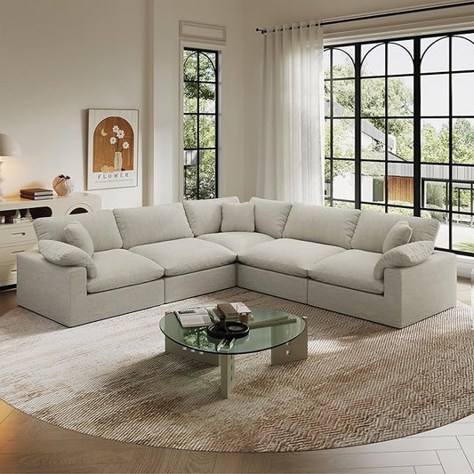 Cloud Modular Sectional Sofa,211.6" Down Filled Sofa 5 Seat with Chaise,Minimalist Sofa Cover Washable and Replaceable Couches for Living Room,Sectional Sofa Deep Seat 1