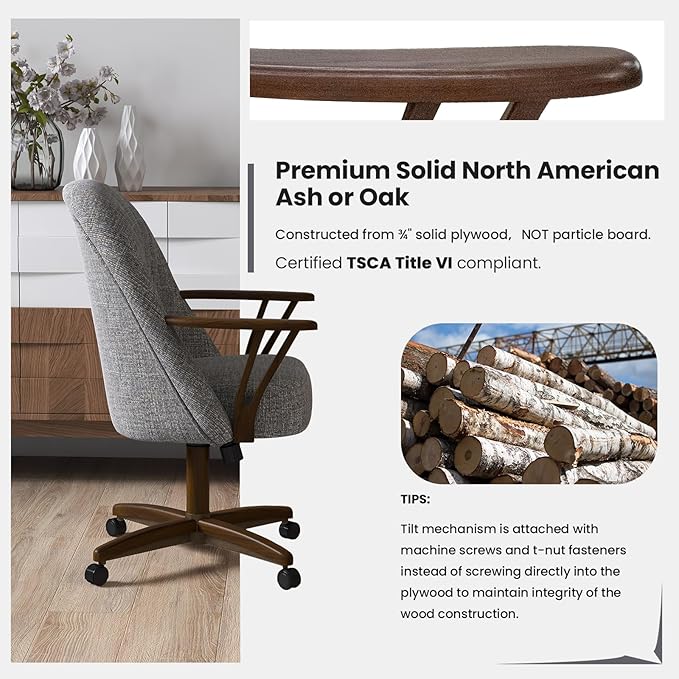 Chromcraft Set of 6 Swivel Tilt Chairs, Luxe Wooden Arm All-Metal Pedestal Base Chairs with Wheels for Kitchen