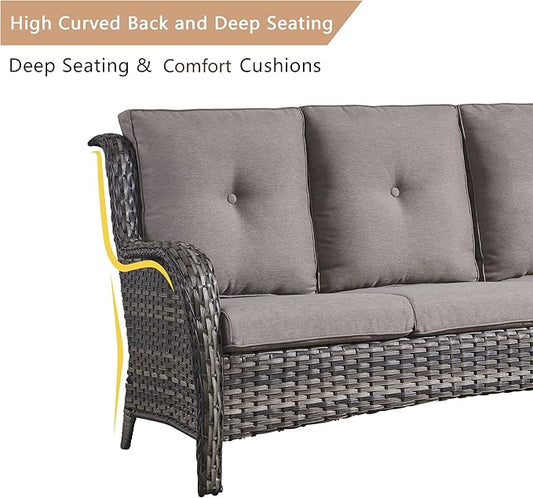 HUMMUH Outdoor Patio Furniture 6 Pieces Furniture Set Wicker Outdoor Sectional Couch with Patio Swivel Glider Chairs,Side Table,Ottomans for Patio