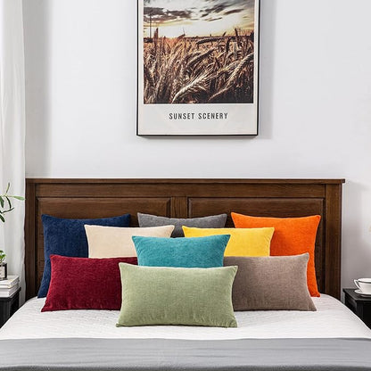 GAWAMAY Decorative Square Throw Pillow Covers 22"x22" Inch Set of 2, Super Soft Chenille Pillows Farmhouse Fall Pillowcase for Living Room Bedroom Sofa Couch Cushion Cover Mustard Yellow 55x55cm