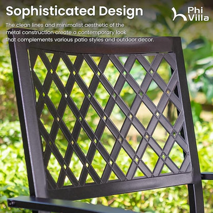 PHI VILLA Wrought Iron Patio Dining Chairs, Stackable Black Outdoor Patio Chairs Set of 6, Metal Patio Chairs, Support 300 LBS, Black