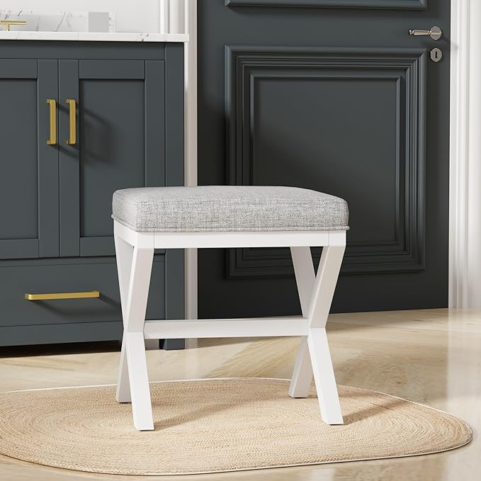 Hillsdale Somerset Backless Wood Vanity Stool for Makeup Room or Bathroom, White