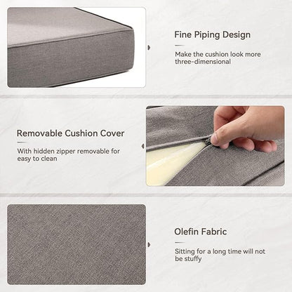 Luxury 6" Outdoor Cushions for Patio Furniture, 24x24x6" Thick Seat Cushion Set of 4, Fade Resistant Couch Chair Replacement Cushions High Density Deep Wicker Chair Cushion w/ Removable Cover Gray