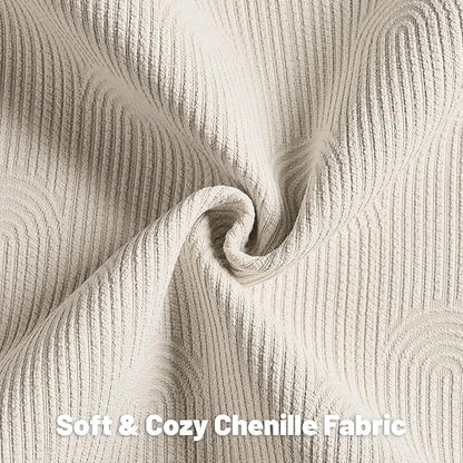 FUTEI Beige Chenille Decorative Throw Pillow Covers 24x24 Inch Set of 2,Soft Cozy Striped Geometric Patterns European Cushion Case,Modern Home Decor for Couch Bed Living Room