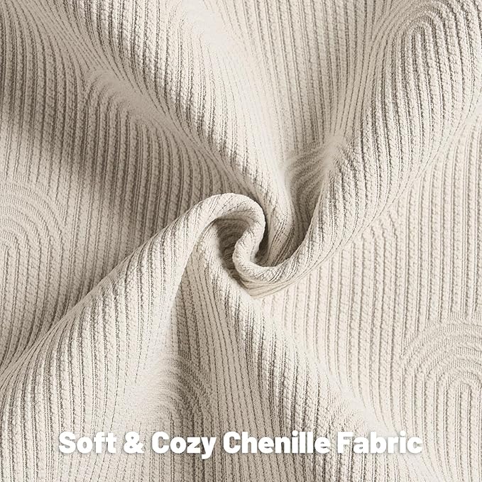 FUTEI Beige Chenille Decorative Throw Pillow Covers 12x20 Inch Set of 2,Soft Cozy Striped Geometric Patterns Lumbar Pillow Cases,Modern Home Decor for Couch Bed Living Room
