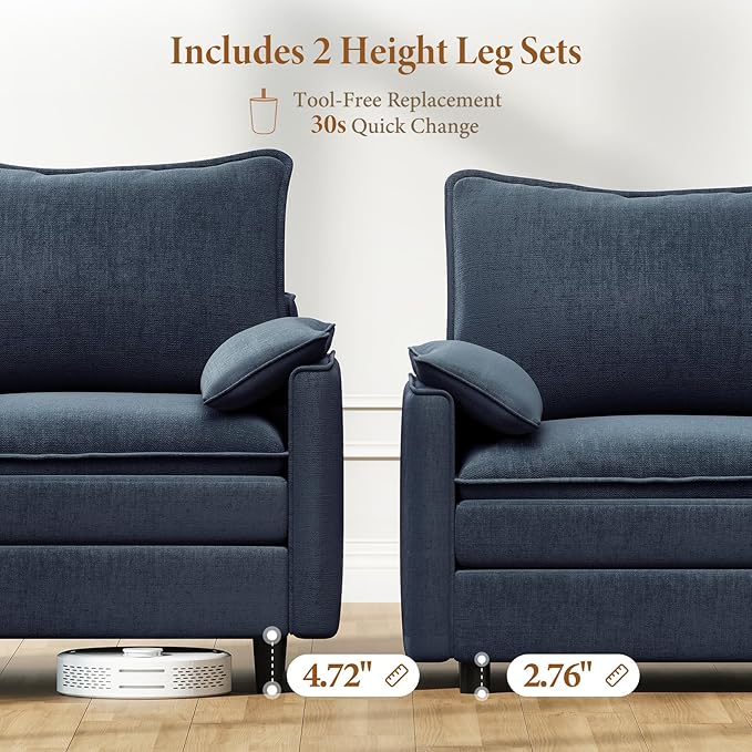Vesgantti 108" V-Shaped Corner Couch Sectional, 7 Seat Customizable Modular Cloud Couches with Movable Ottoman, Chenille Deep Seat Sofa Set with Chaise for Living Room, Bedroom and Apartment, Blue