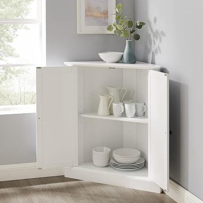 Crosley Furniture Shoreline Stackable Corner Pantry Storage Cabinet with Shelves, Kitchen, Dining, Laundry, White