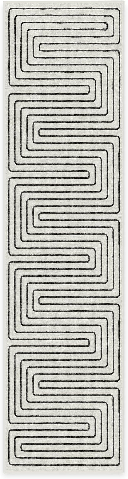 RUGGABLE x Jonathan Adler Machine Washable Modern Runner Rug – Labyrinth Black/Ivory 2.5x10, Stain-Resistant, Non-Slip – Washable Rug for Hallway, Entryway, Living Room & Kitchen–with Cushioned Pad