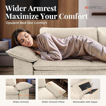 157.5" Cloud Modular Sectional Sofa, 4-Seater w/Deep Seat & Removable Arms, Plush Chenille for Living Room - Beige