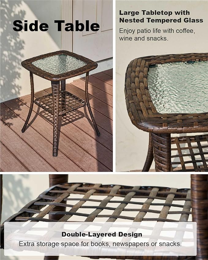 HILLGA Luxury Patio Furniture Set with 6-inch Thick Cushion, Outdoor High Back Swivel Rocker Patio Chairs, 5PCS Wicker Conversation Set for Deck Yard and Poolside, Burgundy (V2)