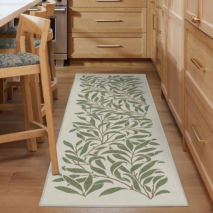 RUGGABLE x Morris & Co Machine Washable Area Rug – Pure Willow Boughs Green 2x3, Stain-Resistant, Non-Slip – Small Rugs for Living Room, Bedroom, Hallway, Entryway & Bathroom–with Cushioned Pad