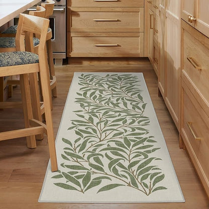 RUGGABLE x Morris & Co Machine Washable Area Rug – Pure Willow Boughs Green 8x10, Stain-Resistant, Non-Slip – Large Rugs for Living Room, Bedroom, Hallway, Entryway & Office–with Cushioned Pad