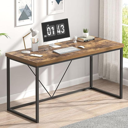 EXCEFUR Industrial Computer Desk, Wood and Metal Home Office Desk, Writing Study Work PC Table for Living Room Bedroom, Rustic Brown, 53 inch