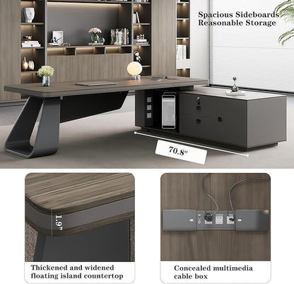 L Shaped Executive Desk, 110.2 inch Large Executive Computer Desk Set Drawers and Lockable, Power Socket and USB Port Storage, Without Display Racks and Bookshelves