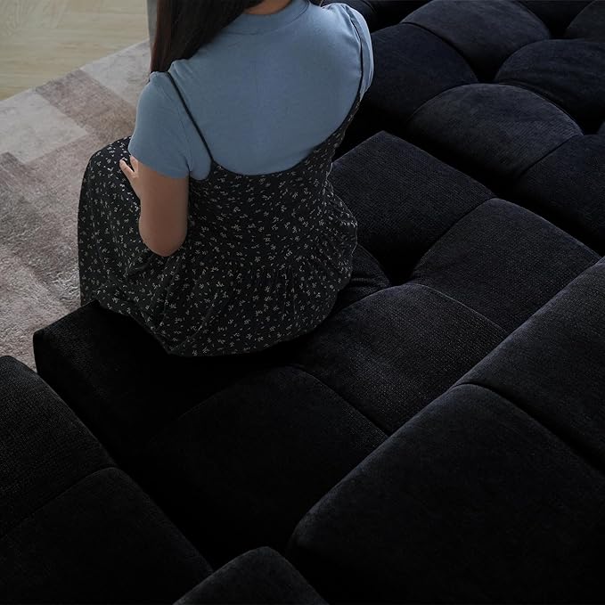 WJShome 158" Oversized Modular Sectional Sofa, L Shaped Couch with Ottoman,Sectional Couches for Living Room,Large Linen Deep Seat with Pillow Couches for Home,Spacious Space,Black