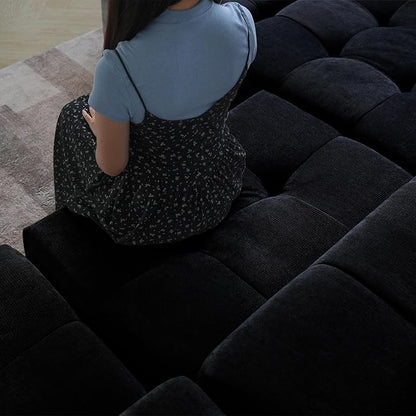 WJShome 158" Oversized Modular Sectional Sofa, L Shaped Couch with Ottoman,Sectional Couches for Living Room,Large Linen Deep Seat with Pillow Couches for Home,Spacious Space,Black