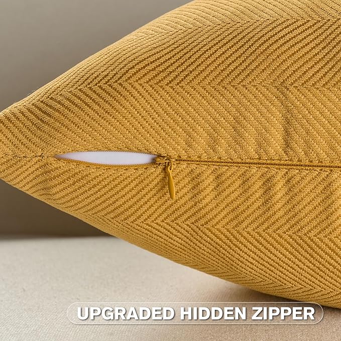 FUTEI Mustard Yellow Chenille Throw Pillow Covers 20x20 Inch Set of 2,Soft Wide Chevron Textured Cushion Case,Farmhouse Home Decor for Couch Bed Living Room