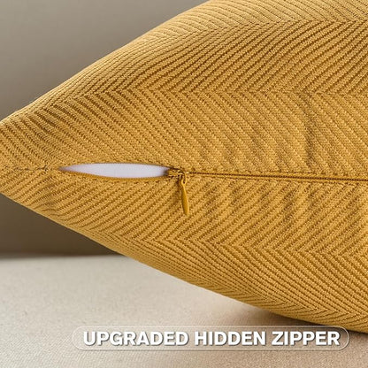 FUTEI Mustard Yellow Chenille Throw Pillow Covers 18x18 Inch Set of 2,Soft Wide Chevron Textured Cushion Case,Farmhouse Home Decor for Couch Bed Living Room