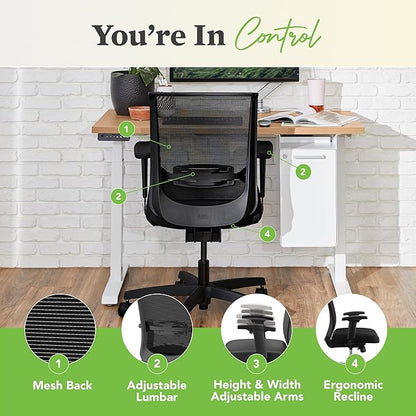 HON Convergence Ergonomic Office Chair, Breathable Back Support Mesh, Adjustable Arms, Computer Seating with Lumbar Support, Swivel Wheels, Synchro-Tilt Recline, Vinyl, Black