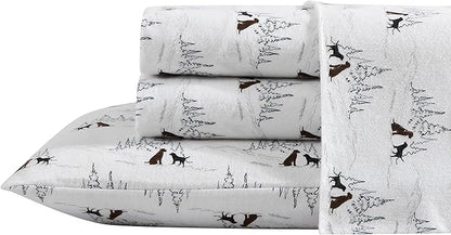 Eddie Bauer - Full Sheets, Cotton Flannel Bedding Set, Brushed For Extra Softness, Cozy Home Decor (Dog Friends White, Full)