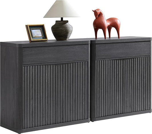 SICOTAS Buffet Cabinet with Storage - Accent Fluted Storage Cabinet with 4 Doors & 2 Drawers Sideboard Credenza Buffet Table Console Cabinets for Living Room Kitchen Dining Room Entryway Office