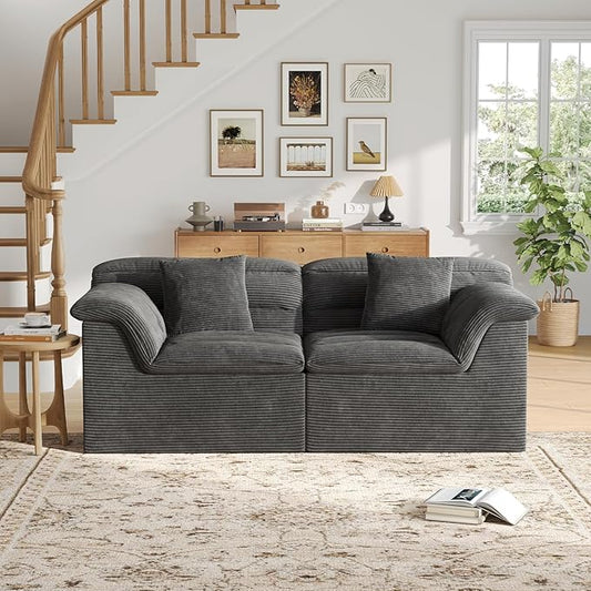 81" Sofa with Deep Seats Oversize, 2 Seater Cloud Couches, Upholstered Corduroy Loveseat for Living Room Bedroom, No Assembly Required, Dark Gray