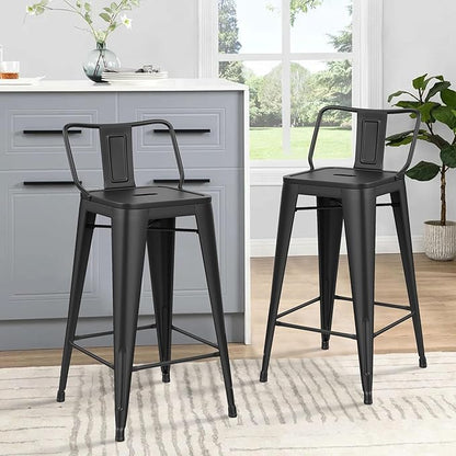 HAOBO Home Metal Bar Stools Set of 2 Low Back Counter Height Barstools 30" Industrial Barstool Patio Stool Metal Kitchen Stools Bar Chairs for Indoor Outdoor