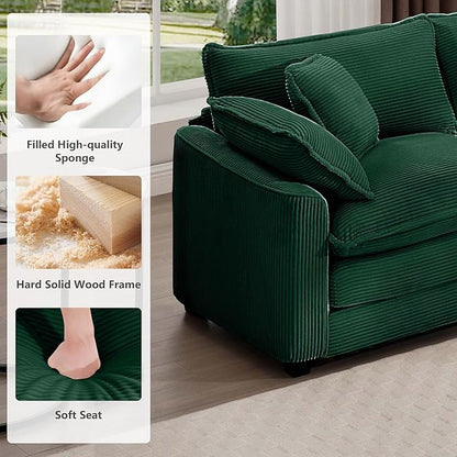 mikibama Luxury 2 Piece Sofa Set, 2 Pieces of Loveseat Couch, Modern Corduroy Comfy Cloud Couches Set for Living Room Office with 4 Armrest Pillows and 4 Toss Pillows, Green