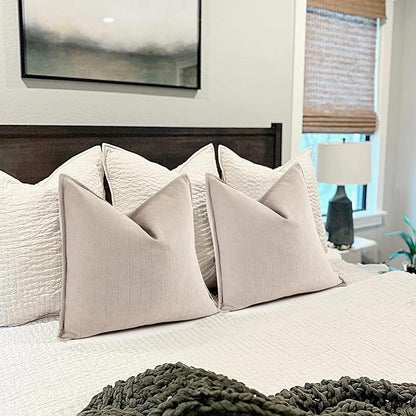 ZWJD Beige Pillow Covers 16x16 Set of 2 Chenille Throw Pillow Covers with Elegant Design Soft and Luxurious Decorative Throw Pillows for Couch, Bed, and Home Decor