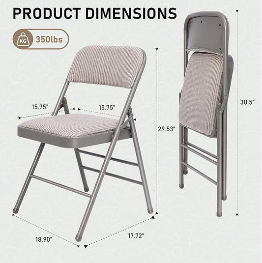 SEALAMB 10 Pack Fabric Folding Chairs with Padded Seats & Cushion, Metal Foldable Chairs for Wedding Party, Commercial Chairs for Office School Church Events, 350lb Capacity (Gary-Fabric, 10 Pack)