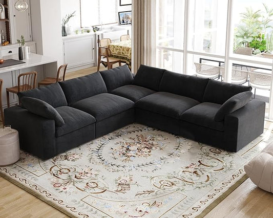 Cloud Modular Sectional Sofa for Livingroom,Large Down Filled Comfort Corner Sectional Sofa Couch Wide Deep Seat Convertible Couches for Office Apartment,V Shaped,Black