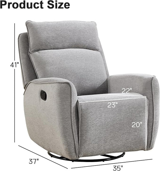 INZOY Nursing Rocking Chair Recliner, Swivel Rocker Recliner, Swivel Glider Rocking Recliners with Soft Backrest, Chenille Fabric Manual Reclining Sofa for Living Room Bedroom Apartment, Grey