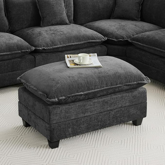 35‘’ Modern Chenille Cloud Sofa Ottoman,Rectangle Ottoman for Modular Sectional Sofa, Dark Grey