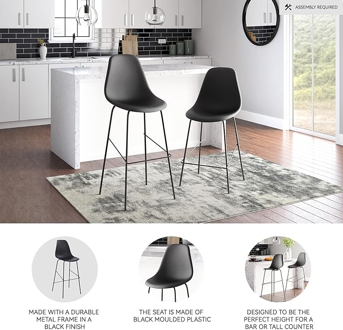 Signature Design by Ashley Forestead Modern Bar Height Bucket Barstool, 2 Count, Black