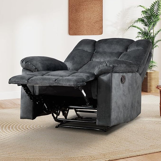 EBELLO Manual Recliner Chair for Adults with Soft Padded Headrest and Backrest, Overstuffed Single Recliner Sofa Chair for Living Room, Grey