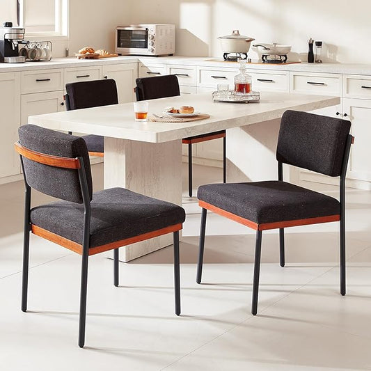 Modern Dining Chairs Set of 4, Kitchen Chairs with Thick Cushions and Adjustable Foot Pads, Upholstered Fabricr Dining Room Chairs with Sturdy Metal Legs,Black
