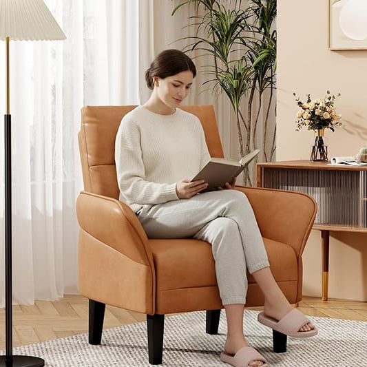 HAOBO Home Modern Brown Accent Chair Upholstered PU Leahter Armchair Living Room Chairs Office Chair Leisure Chairs